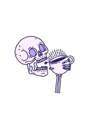 Yanıp sönen radyal çizgiler geleneksel bir kafatası stiliyle kahve içen bir dövmenin canlandırması