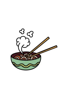 Yanıp sönen radyal çizgiler yemek çubuklarıyla buharda pişen erişte kasesinin animasyonu