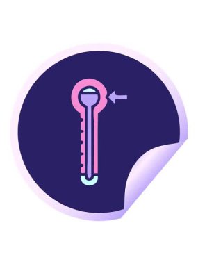 Sıcak termometrenin dairesel soyulan çıkartma karikatürünün titreyen hareketi.