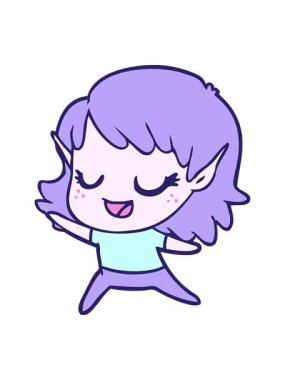 Karton mutlu elf kız dansının hareketli baskısı