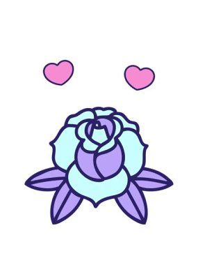 Dövme stili dekoratif çiçek çiziminin dönen kalpleri canlandırması