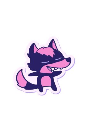 Bir kurt çizgi filminin gülen çıkartmasının hareketli animasyonu.