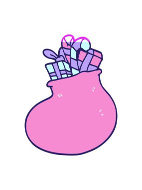 Noel hediyelerinin karikatür karalama çantasının animasyonunu aç.