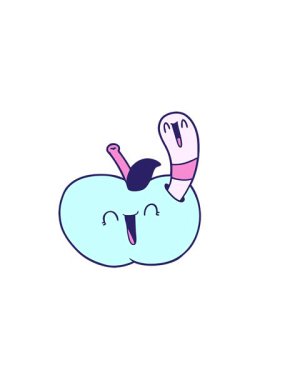 Mutlu elmada çizgi film solucanının yatay titreşimli animasyonu