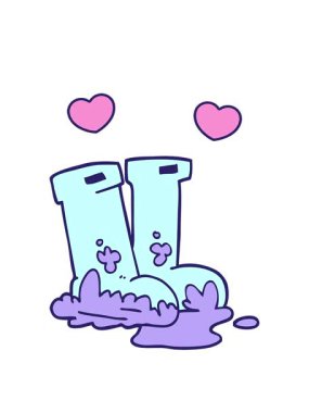 Karikatür karikatür Wellingtons 'un dönen kalpleri.