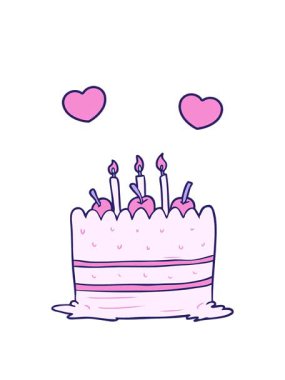 Bir çizgi film doğum günü pastasının dönen kalp animasyonu