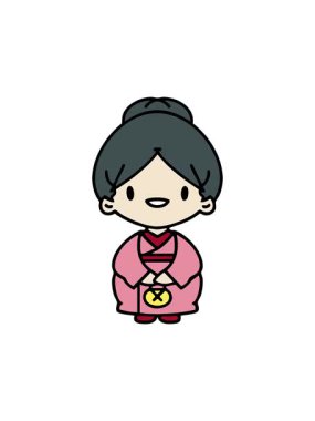 Geleneksel kıyafetli mutlu Japon kadının animasyonuna dikkat çekmek.