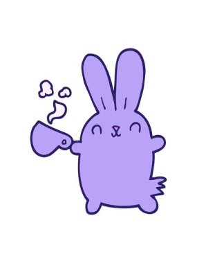 Kahve fincanı olan sevimli çizgi film tavşanının titreyen animasyonu