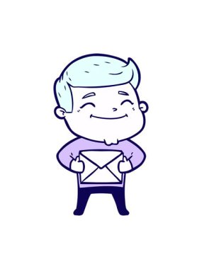 Neon ışık efektli mutlu karikatür adamı paketle canlandırması