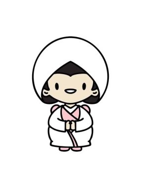 Geleneksel gelinlik giymiş mutlu Japon kadını canlandırma baskısı