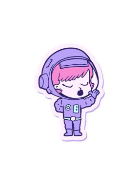 Çizgi filmdeki güzel astronot kızın hareketli çıkartması.