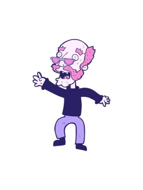 Dikkat çeken çizgi film karakteri, korkmuş yaşlı adam.