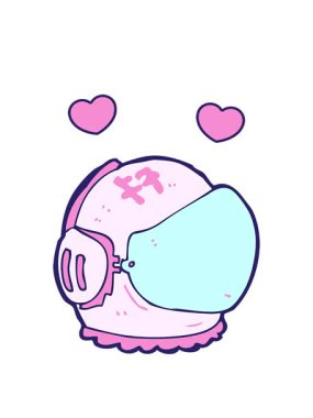 Karikatür astronot miğferinin dönen kalp animasyonu