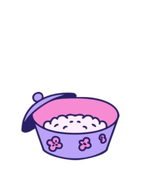 Buharda pişmiş pirinç dizaynının animasyonunu genişletiyor.