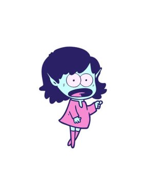 Çizgi filmin radyoaktif parlayan animasyonu şok edici elf kızı işaret ediyor.