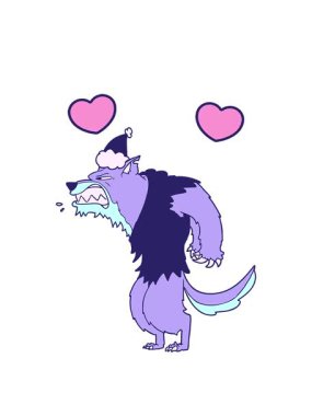 dönen kalpler kızgın kurtadamın eli çizilmiş çizgili Noel Baba şapkası çizimi