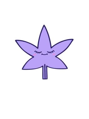 Bir marihuana yaprağının çizgi filminin yükselişi ve yüzüşü