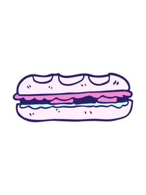 Titreyen hareket animasyonu, çizilmiş karikatür tarzı lezzetli sandviç.