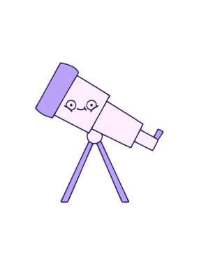 Teleskopun sevimli bir çizgi filminin ışık efekti animasyonu