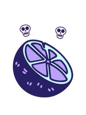 Kafatası animasyonu. Büyük Brezilya limonu ikiye bölünmüş.