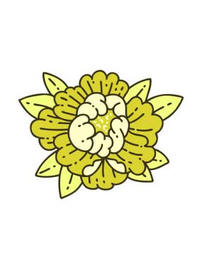 Çiçek açan bir çiçeğin geleneksel stiliyle dövmenin renk animasyonu değişiyor