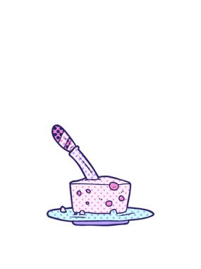 Kalk ve çizgi film bıçağını peynir kalıbında yüzdür.