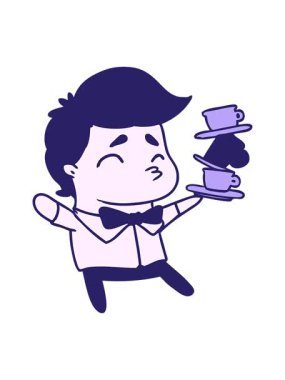 Bir kawaii sevimli garsonunun çizgi film çiziminin parlak ışık efekti.