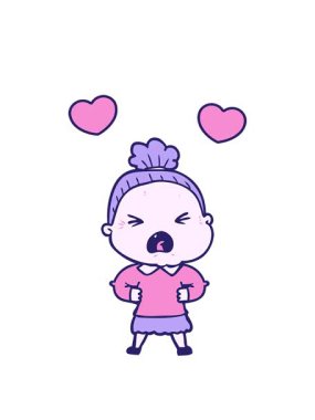 Kızgın yaşlı kadının dönen kalp animasyonu.