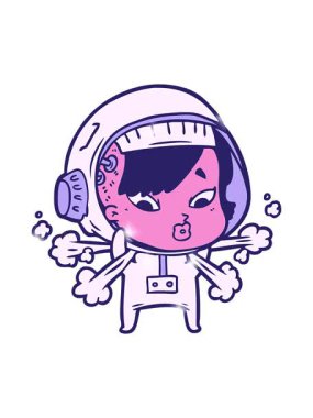 Çizgi film astronot kadın tasarımının ışıltı etkisi