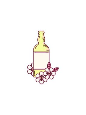 Rom şişesi ve parlak renkli çiçeklerin ikonik dövme tarzının radyoaktif parlak animasyonu