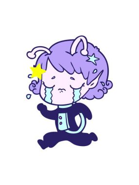 Parlayan yıldızlar, ağlayan bir uzaylı kızın çizgi film animasyonunu etkiler.