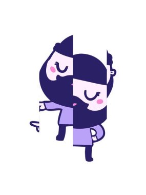 Sakallı sevimli çizgi film adamının bölünmüş hareket animasyonu