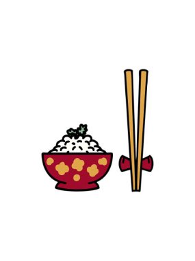 Japon pirincinin yemek çubuklarıyla desenli kasede canlandırılması.