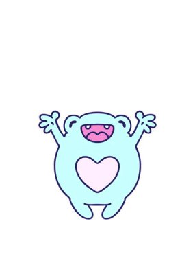 Mutlu bir kurbağanın aşk karikatürünün yükselişi ve yüzüşü