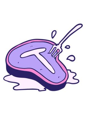 bobbing motion animation of cartoon cooked steak and fork