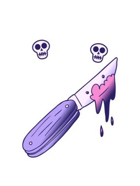 kanlı çizgi film bıçağının kafatası animasyonu.