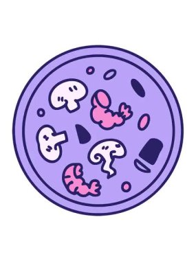 Kızarmış karides ve mantar ezmesi çiziminin pixelize etkisi