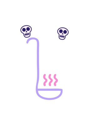 Bir mutfak kepçesi simgesinin karikatürünü çizerek kafatası animasyonu yapmak