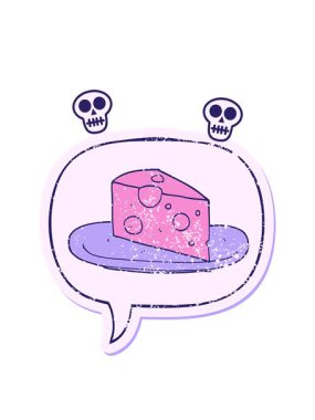 Konuşma kabarcığı çıkartmalı çizgi film peynirinin kafatası animasyonu