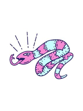 Geleneksel dövme stili tıslayan yılanın hareketli canlandırması