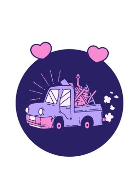 Hurda taşıyan dövme tarzı bir kamyonun dönen kalp animasyonu