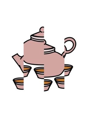 Japon çay demliğinin fincanlarıyla hareketli animasyonu