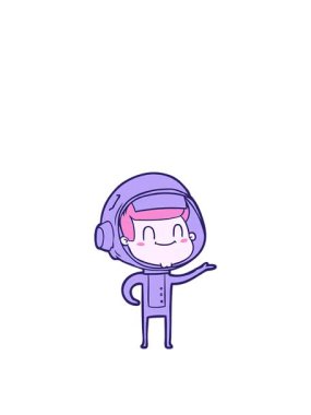 Mutlu çizgi film astronot karakterinin zıplama hareketi.