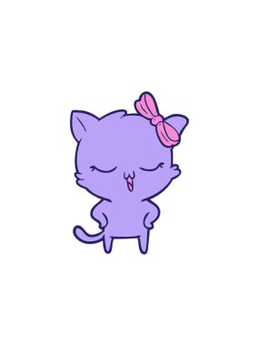 Çizgi film kedisinin kafasında yay ve kalçasında eller olan yıldız patlaması efekti