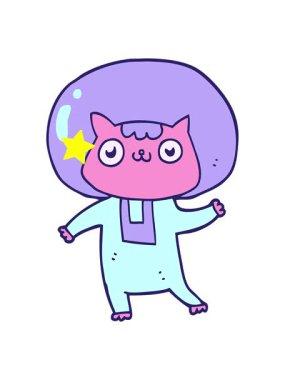 Parıldayan yıldızlar çizgi film uzay kedisinin animasyonunu etkiler.