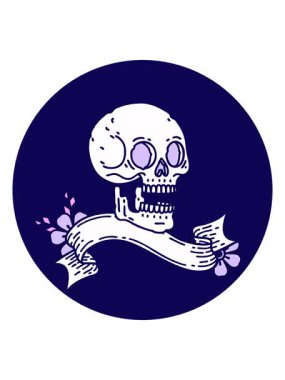 Dövme stili simgesinin kafatası sancağıyla neon ışık efekti canlandırması