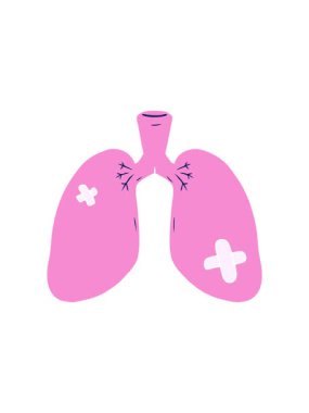 Düz renkli çizgi filmin radyoaktif parlak animasyonu akciğerleri onardı