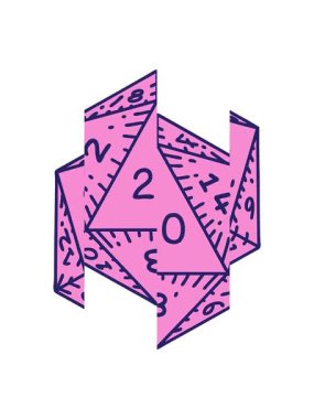 Retro Dövme Biçiminin bölünen hareket animasyonu Doğal 20 D20 zar atma