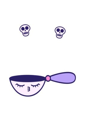 Ölçüm kaşığının sevimli çizgi filmlerinin kafatası animasyonları.