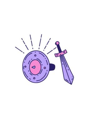 Geleneksel dövme stili kalkan ve kılıcın yıldız patlaması etkisi animasyonu